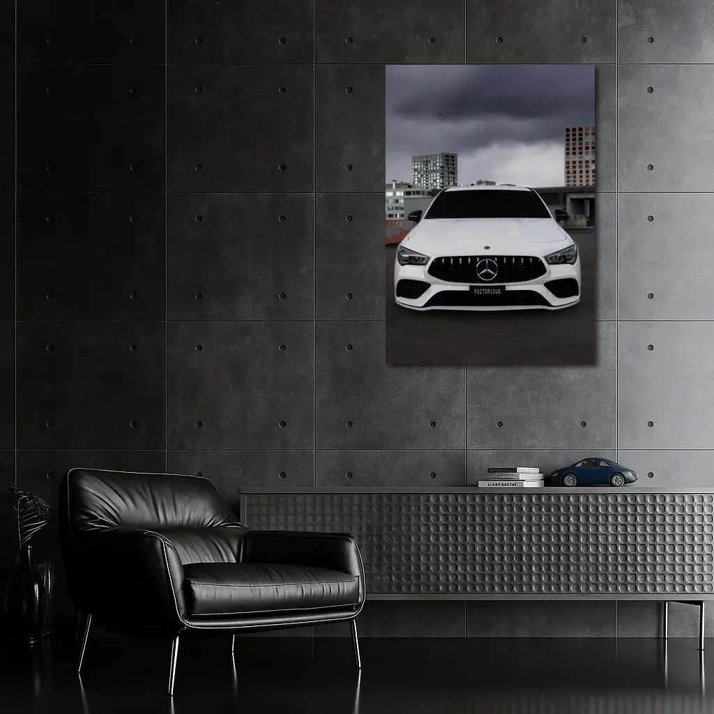 Mercedes AMG White Front View Stormy Sky – Wall Art