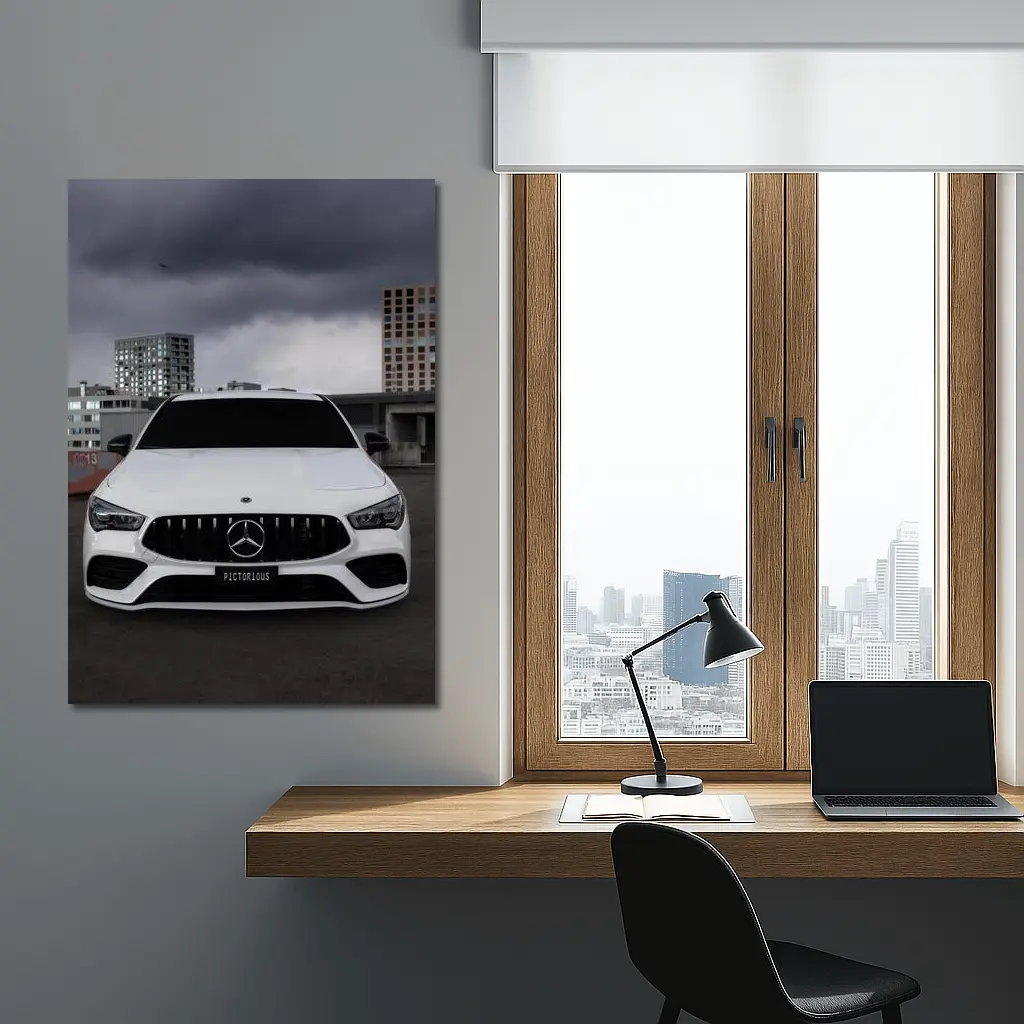 Mercedes AMG White Front View Stormy Sky – Wall Art