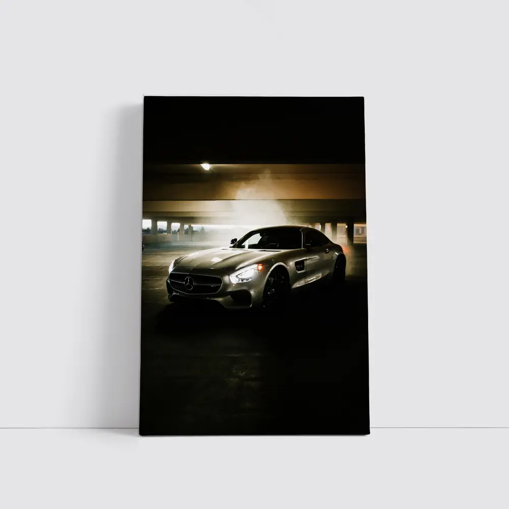 Mercedes AMG GT Silver Parking Garage Night – Wall Art