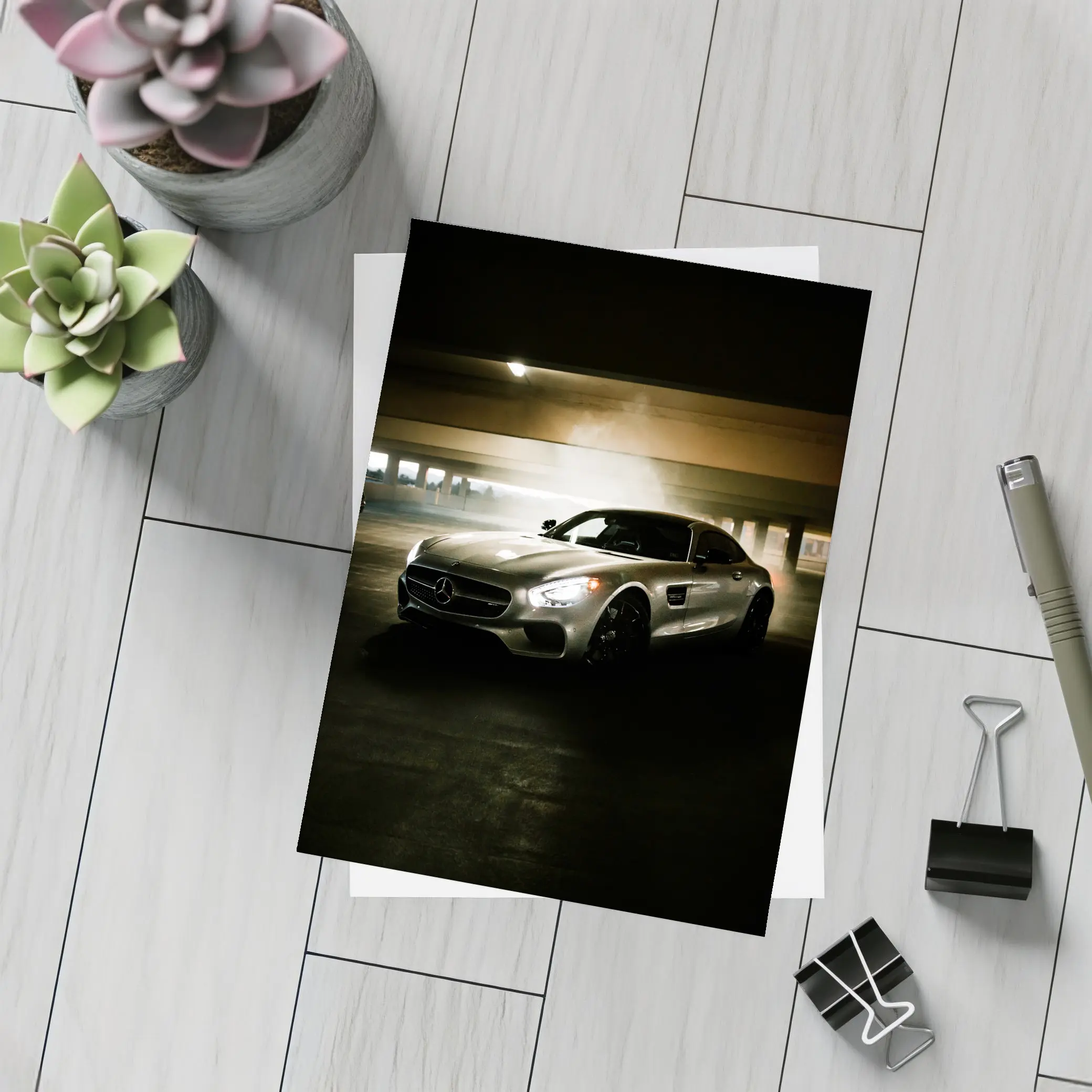 Mercedes AMG GT Silver Parking Garage Night – Postcards