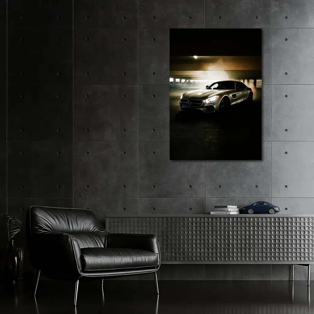 Mercedes AMG GT Silver Parking Garage Night – Wall Art