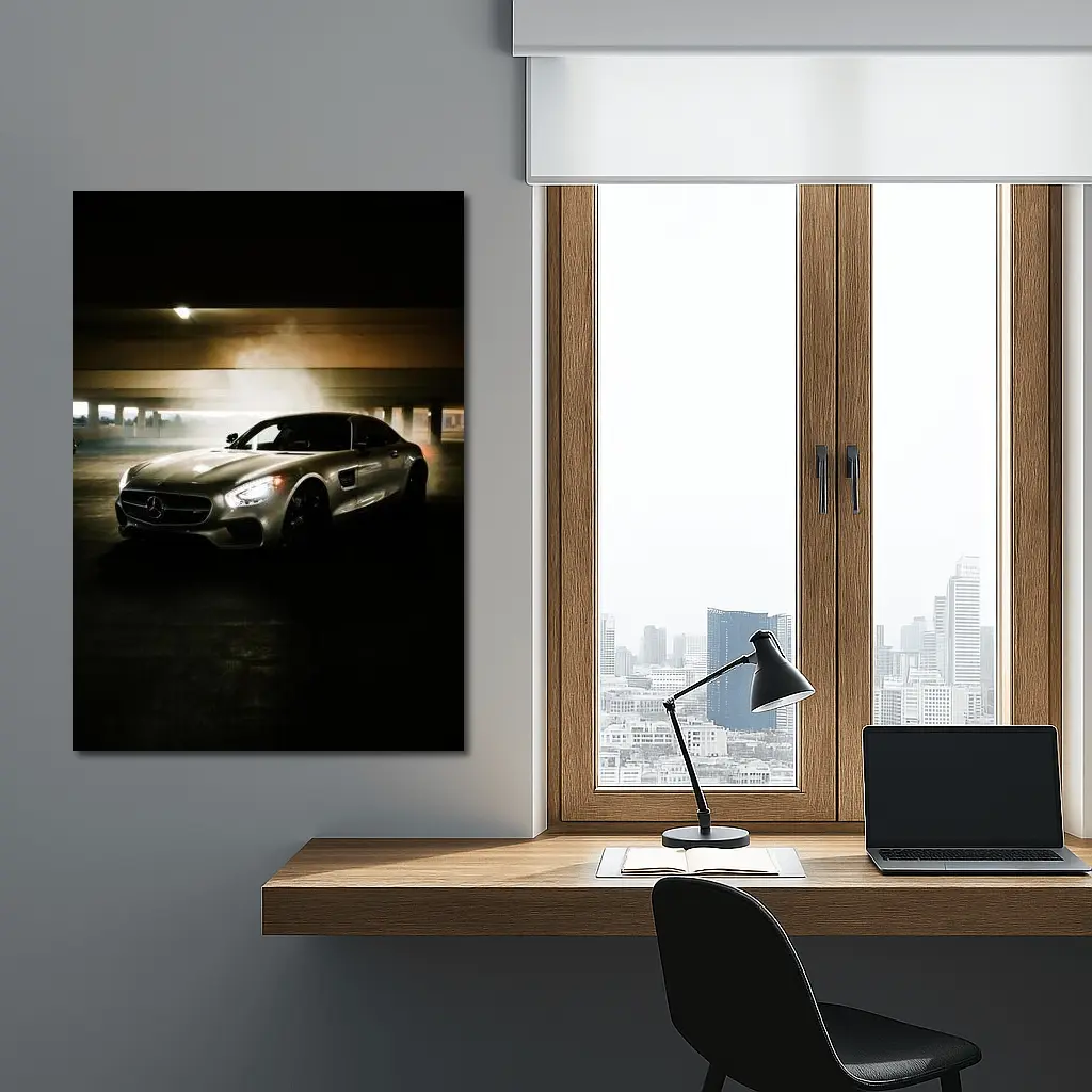 Mercedes AMG GT Silver Parking Garage Night – Wall Art