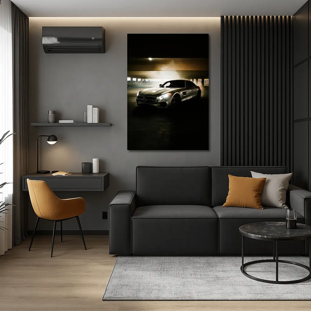 Mercedes AMG GT Silver Parking Garage Night – Wall Art