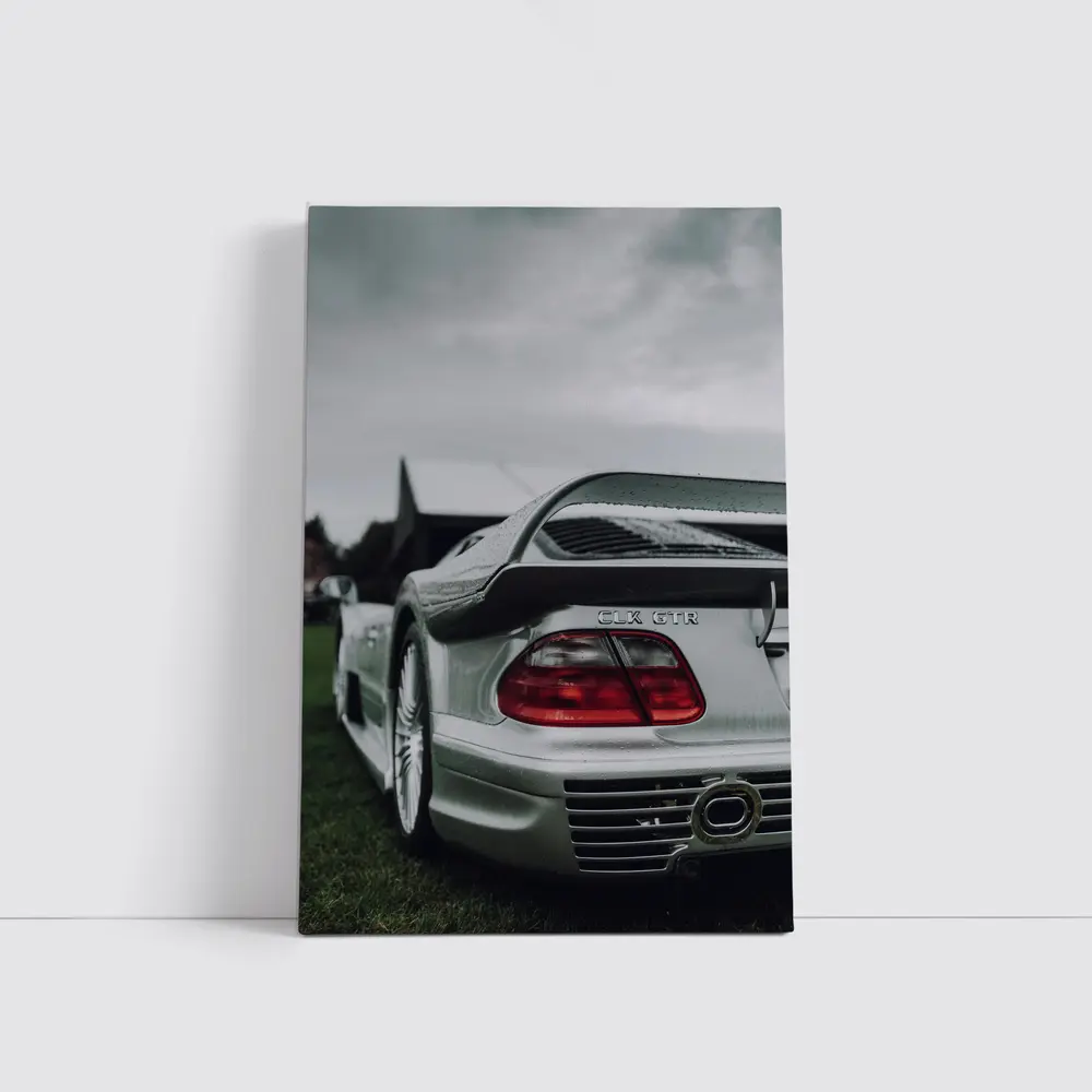 Mercedes CLK GTR Silver Rear Overcast Sky – Wall Art