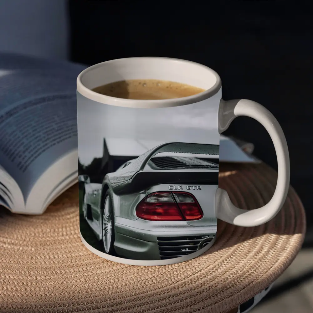 Mercedes CLK GTR Silver Rear Overcast Sky – Mugs