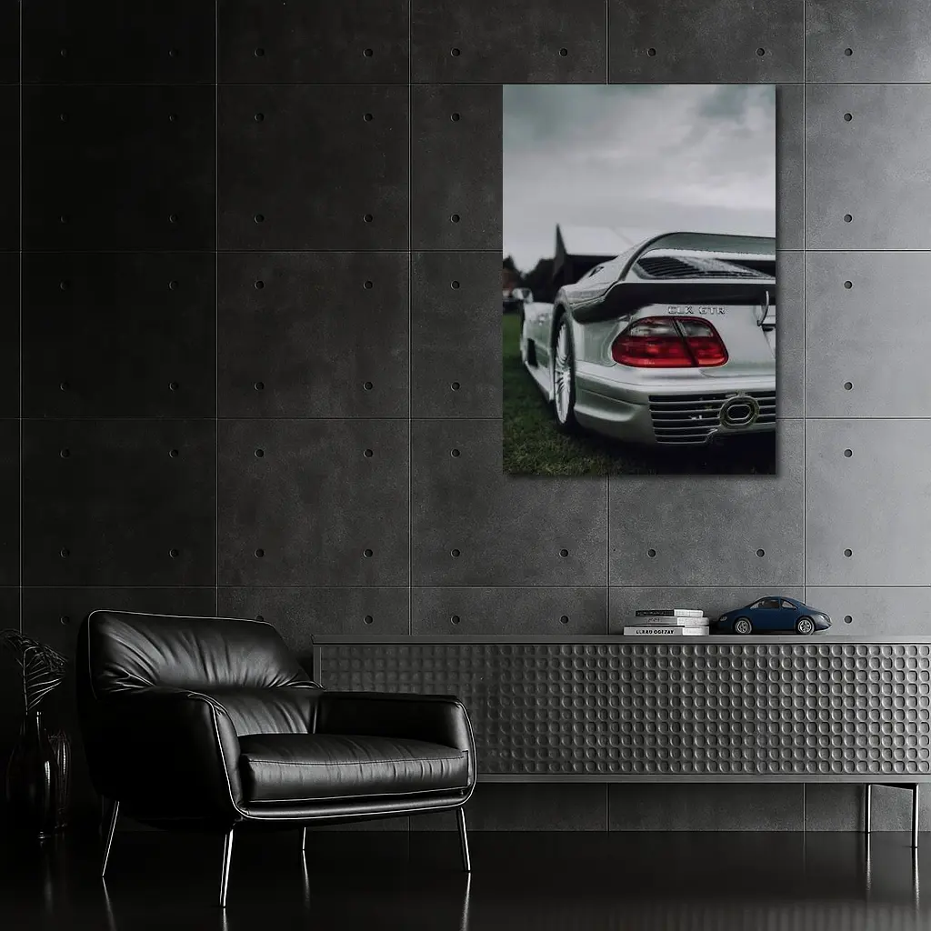 Mercedes CLK GTR Silver Rear Overcast Sky – Wall Art