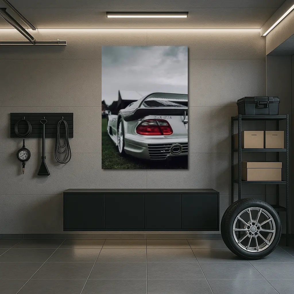 Mercedes CLK GTR Silver Rear Overcast Sky – Wall Art
