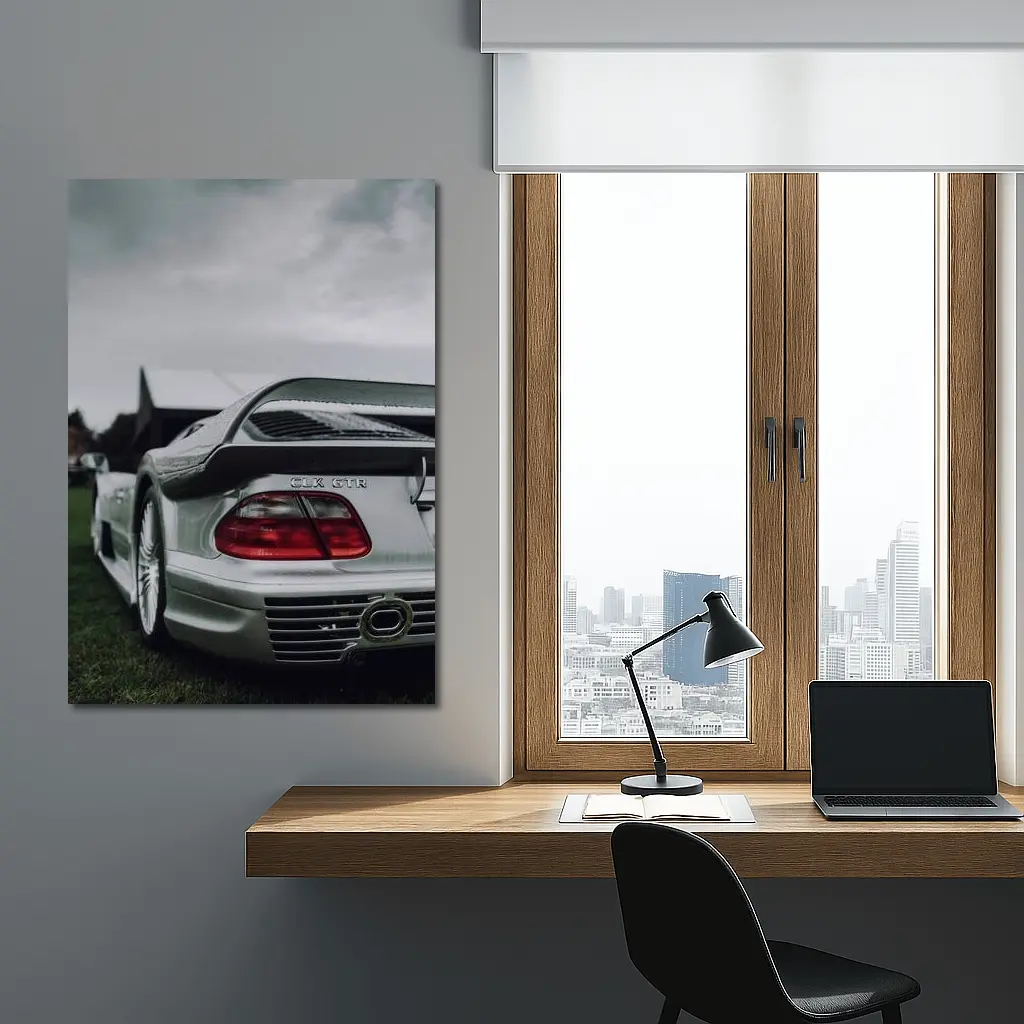 Mercedes CLK GTR Silver Rear Overcast Sky – Wall Art