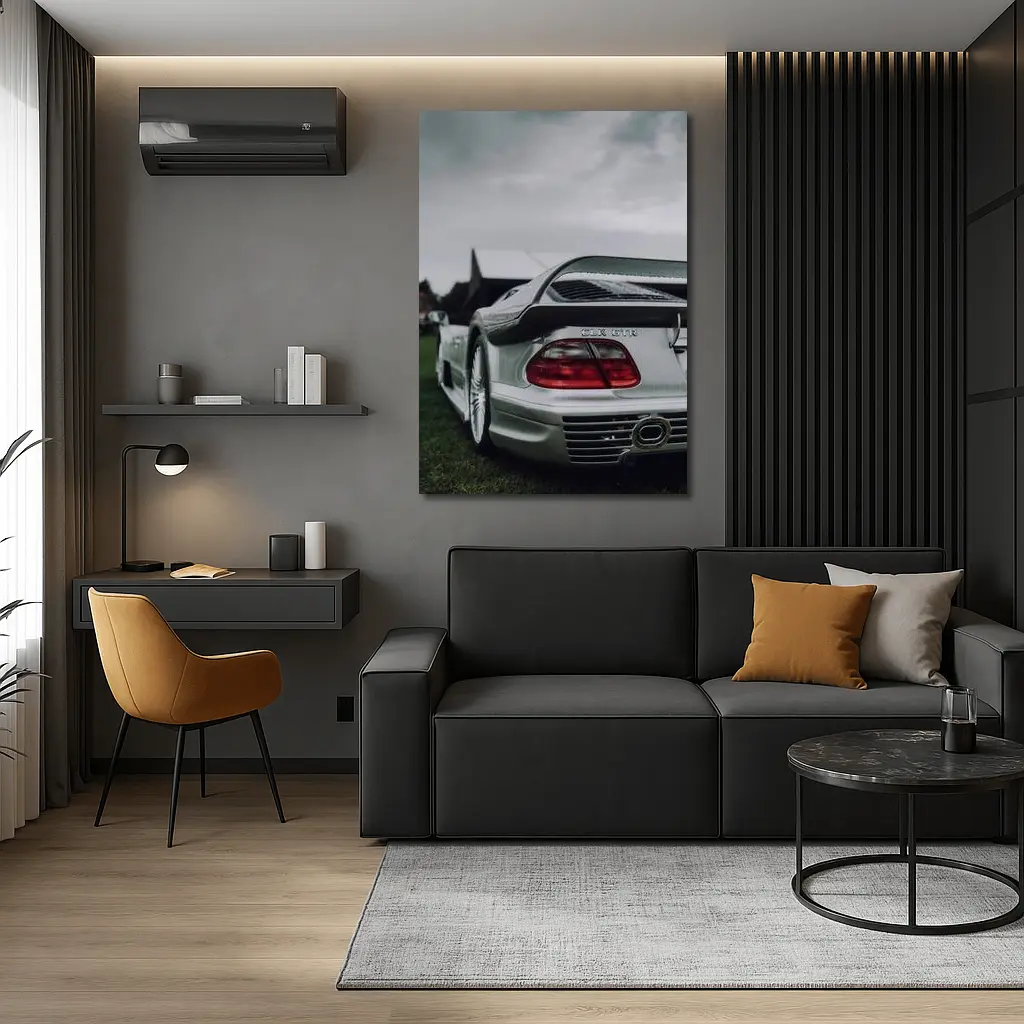 Mercedes CLK GTR Silver Rear Overcast Sky – Wall Art