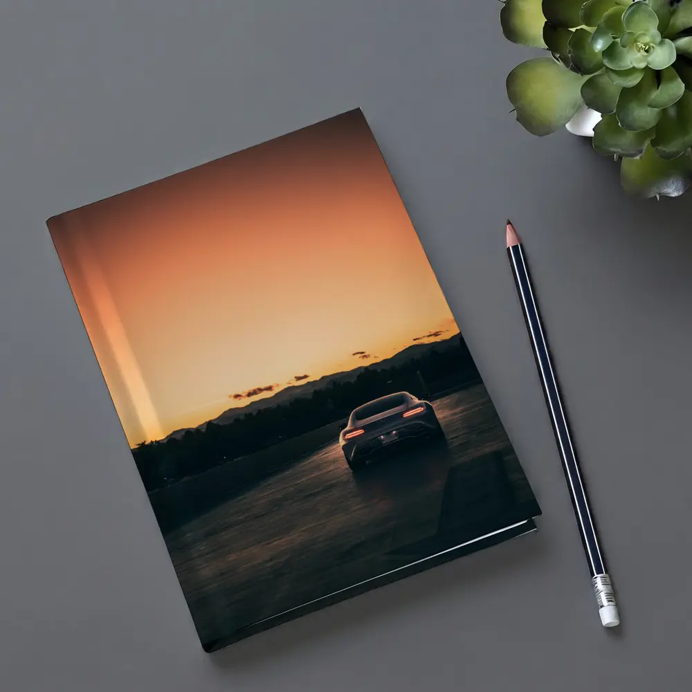 Mercedes AMG GT Rear Sunset Track Shot – Notebooks