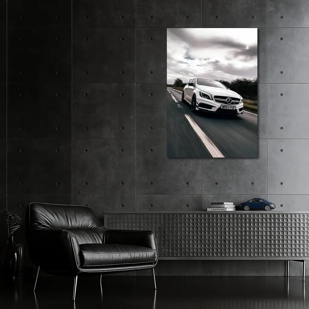 Mercedes AMG White Hatchback On Open Road – Wall Art