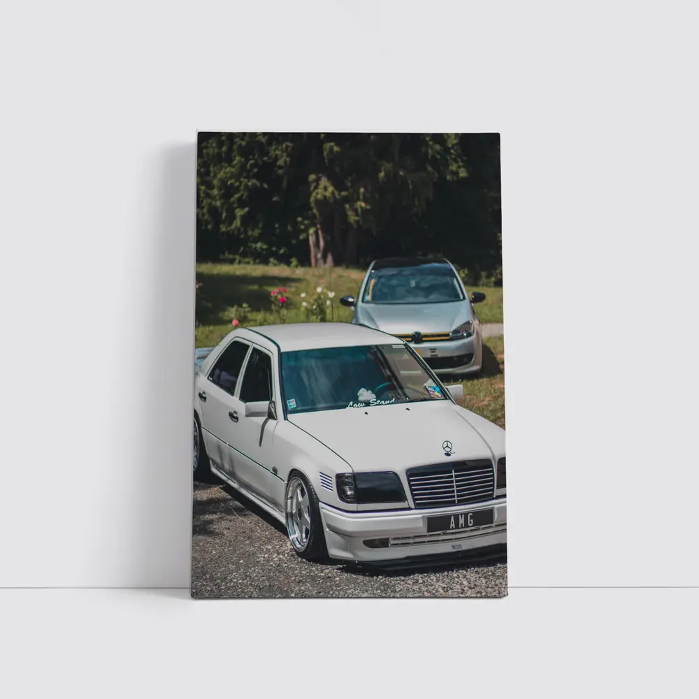 Mercedes AMG Slammed White Sedan Outdoors – Wall Art