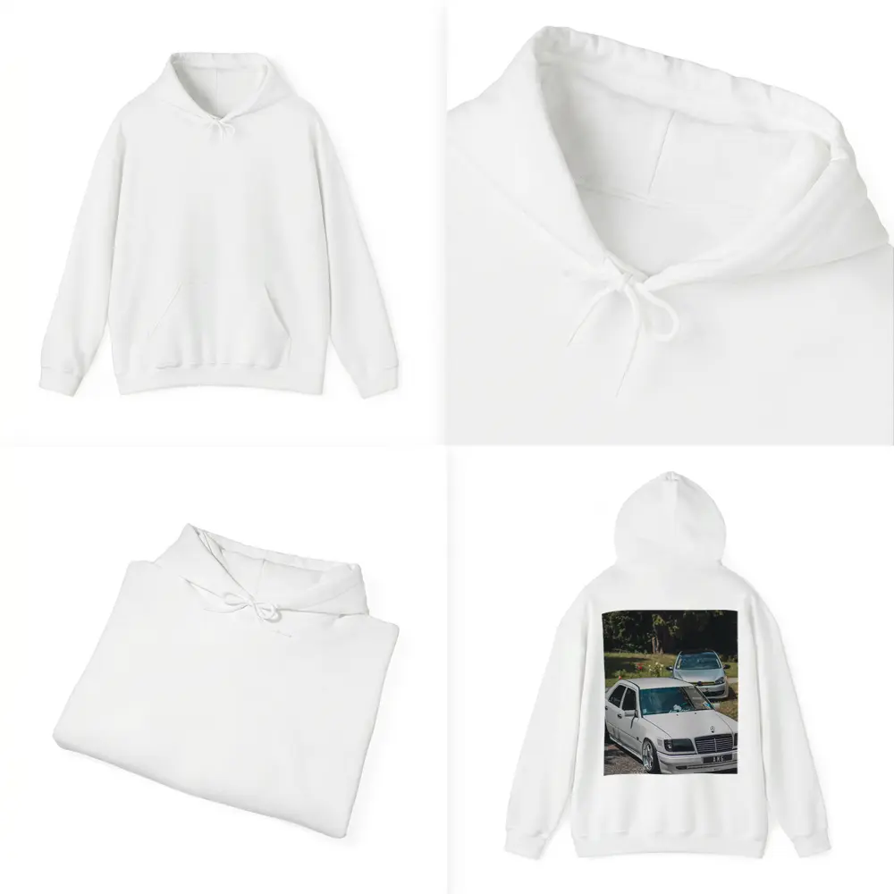 Mercedes AMG Slammed White Sedan Outdoors – Hoodies