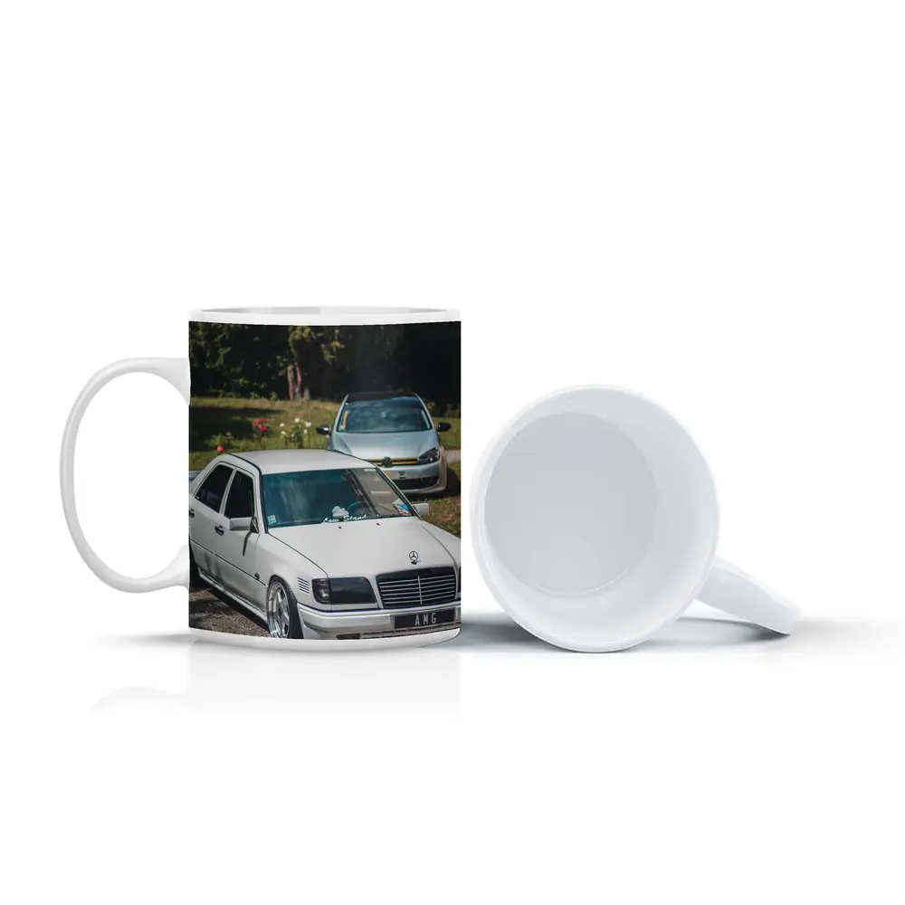 Mercedes AMG Slammed White Sedan Outdoors – Mugs