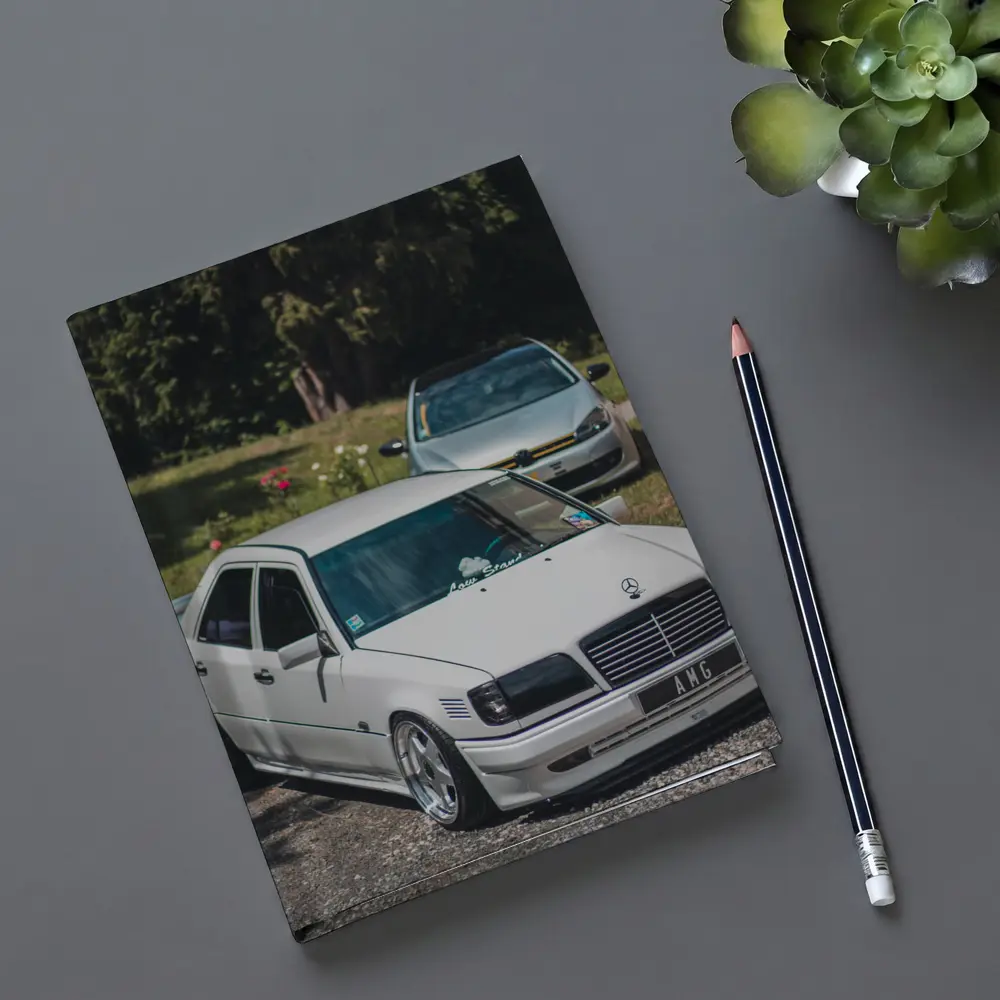 Mercedes AMG Slammed White Sedan Outdoors – Notebooks