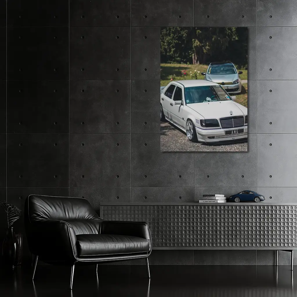 Mercedes AMG Slammed White Sedan Outdoors – Wall Art