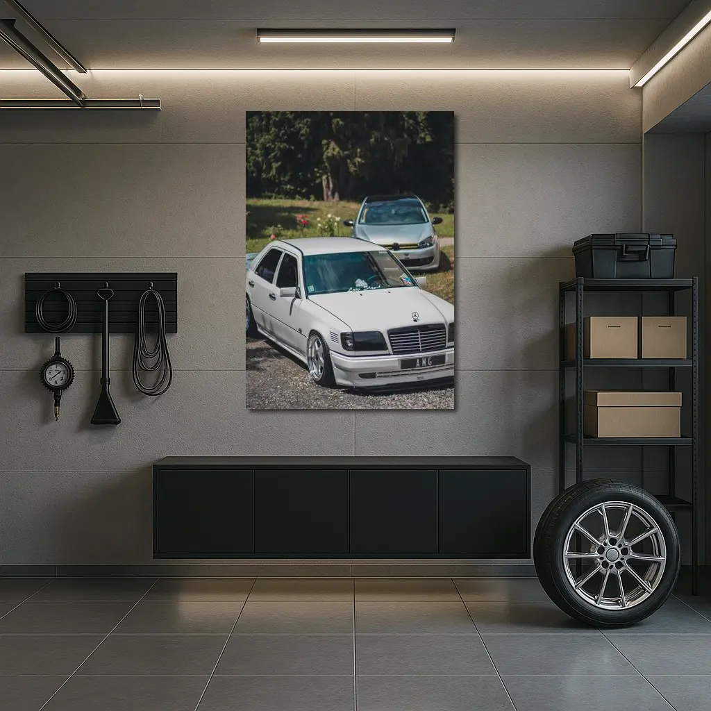 Mercedes AMG Slammed White Sedan Outdoors – Wall Art