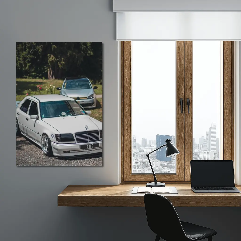 Mercedes AMG Slammed White Sedan Outdoors – Wall Art