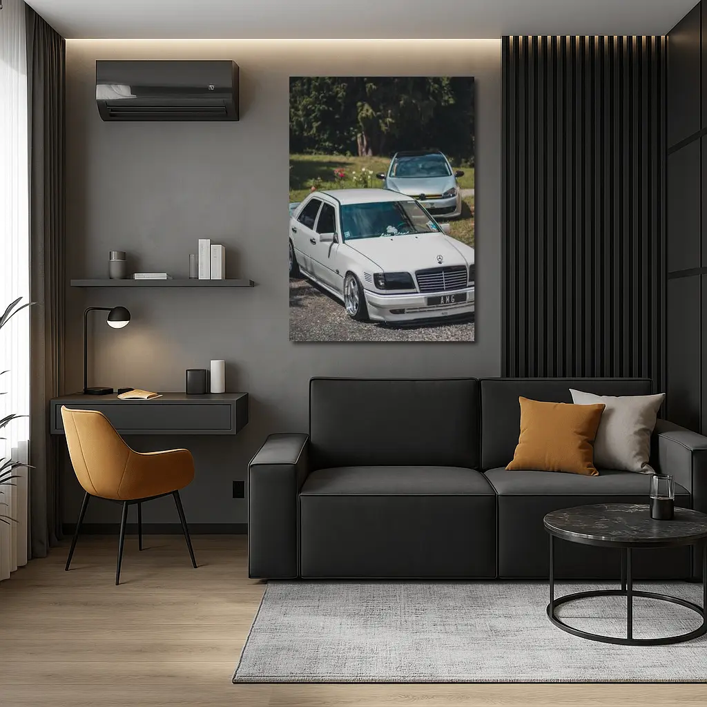 Mercedes AMG Slammed White Sedan Outdoors – Wall Art
