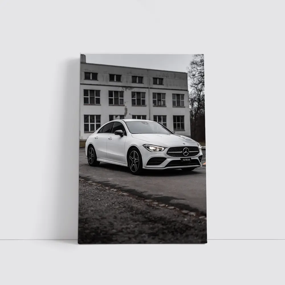 Mercedes CLA White Coupe Urban Background – Wall Art