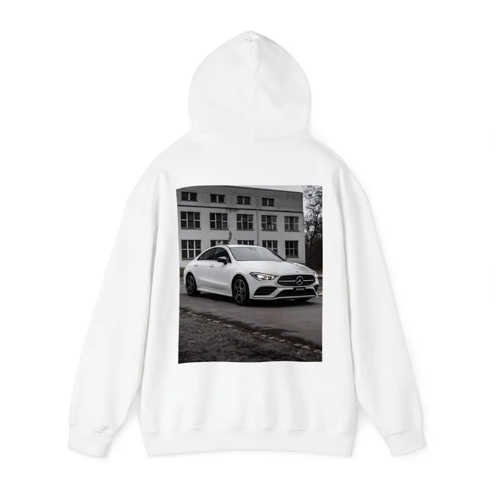 Mercedes CLA White Coupe Urban Background – Hoodies