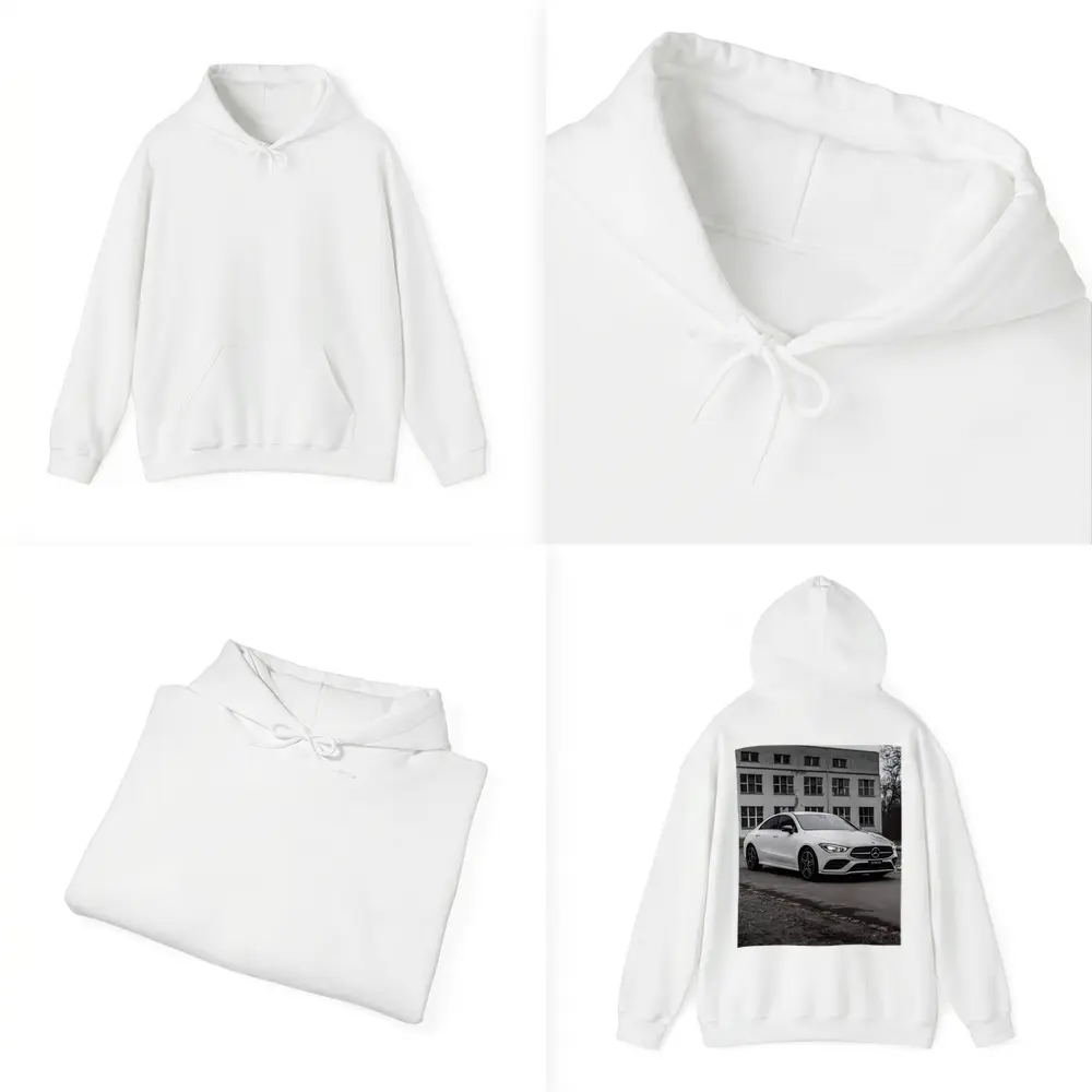 Mercedes CLA White Coupe Urban Background – Hoodies