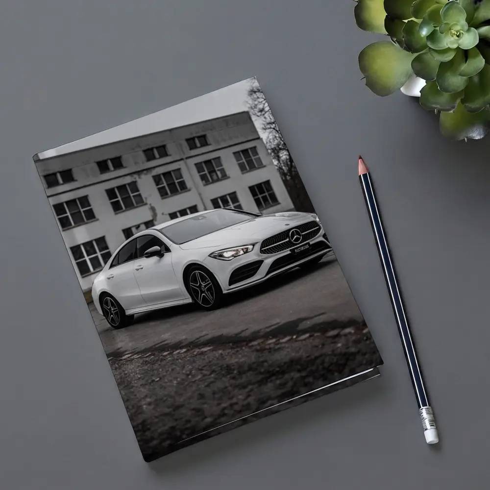 Mercedes CLA White Coupe Urban Background – Notebooks