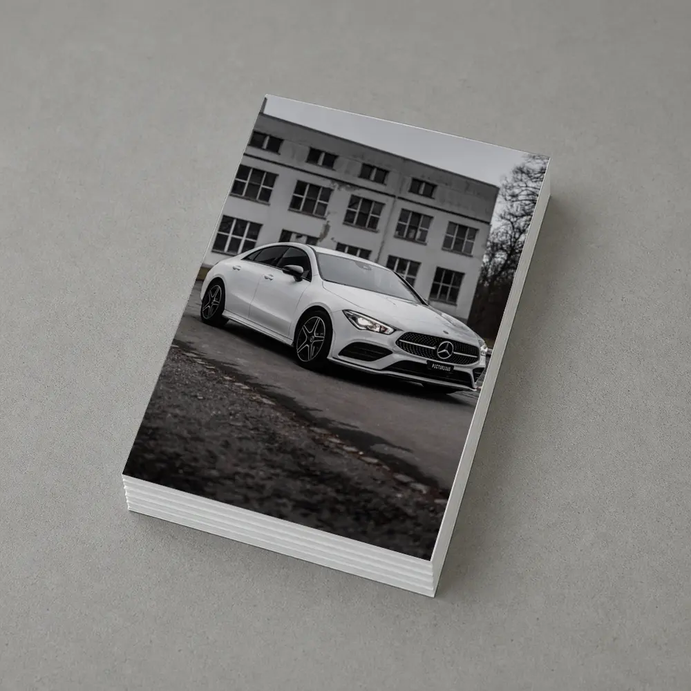 Mercedes CLA White Coupe Urban Background – Postcards