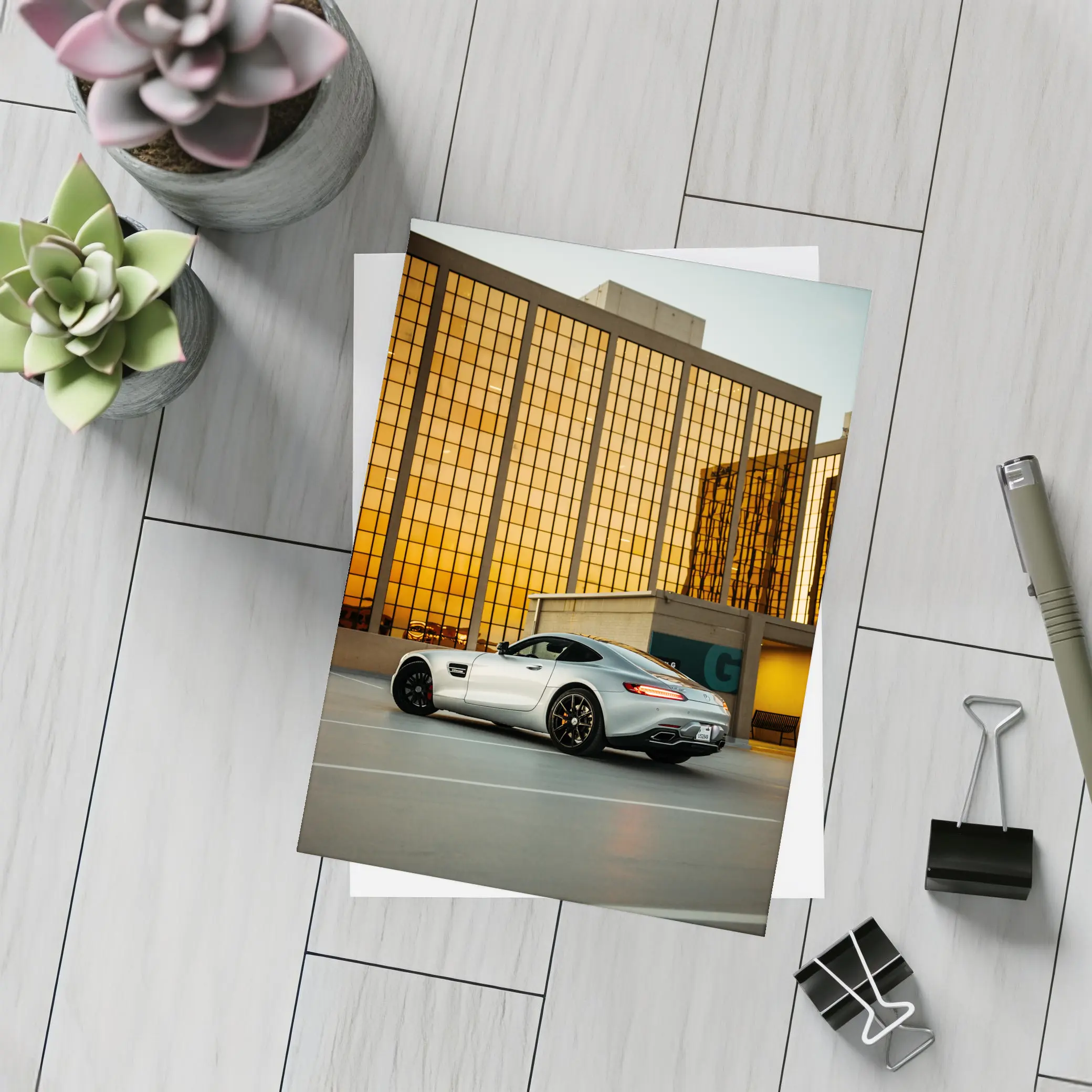 Mercedes AMG GT Silver Urban Parking Lot – Postcards