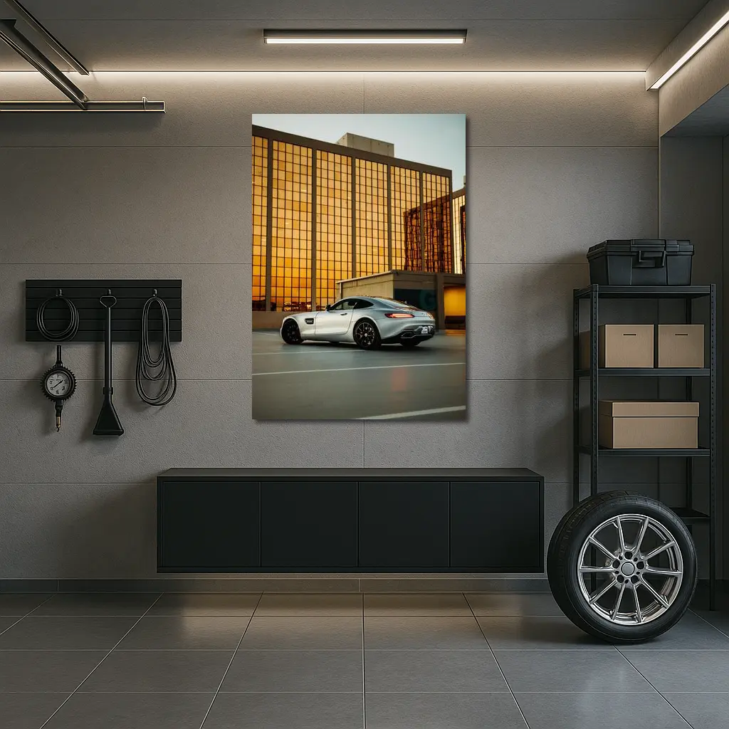 Mercedes AMG GT Silver Urban Parking Lot – Wall Art