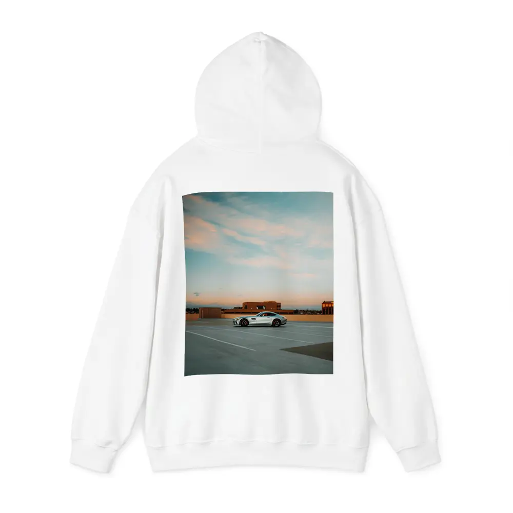 Mercedes AMG GT Silver Rooftop Parking Sunset – Hoodies