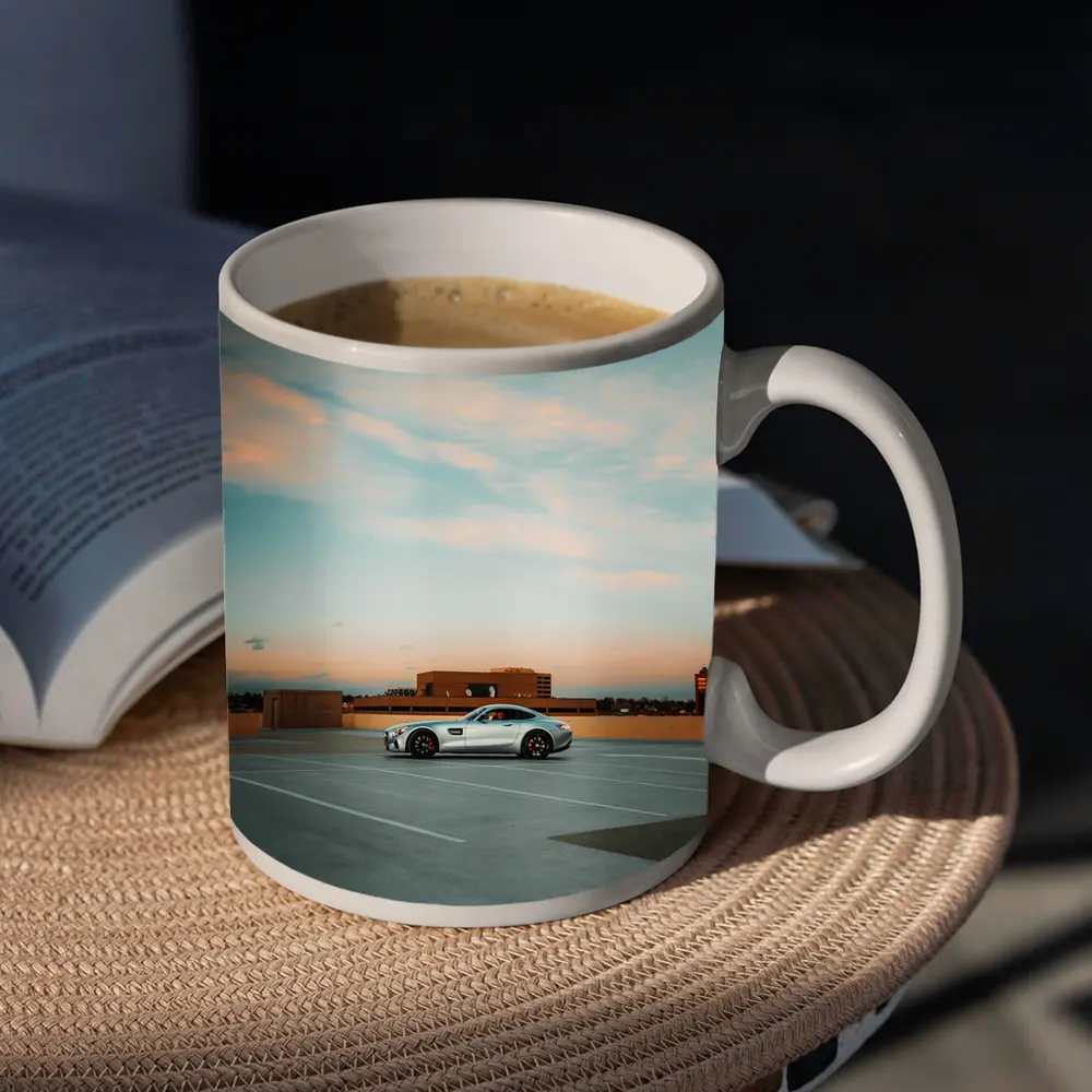 Mercedes AMG GT Silver Rooftop Parking Sunset – Mugs