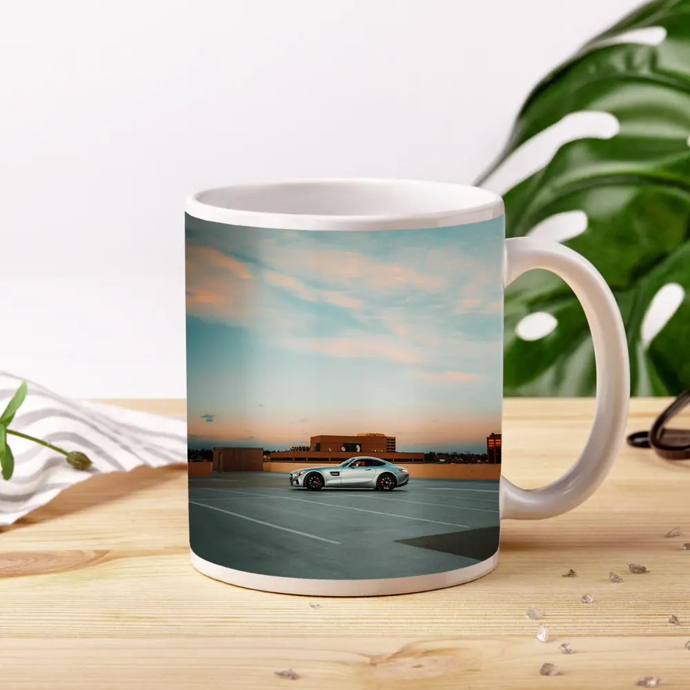 Mercedes AMG GT Silver Rooftop Parking Sunset – Mugs
