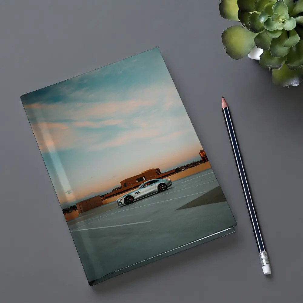 Mercedes AMG GT Silver Rooftop Parking Sunset – Notebooks