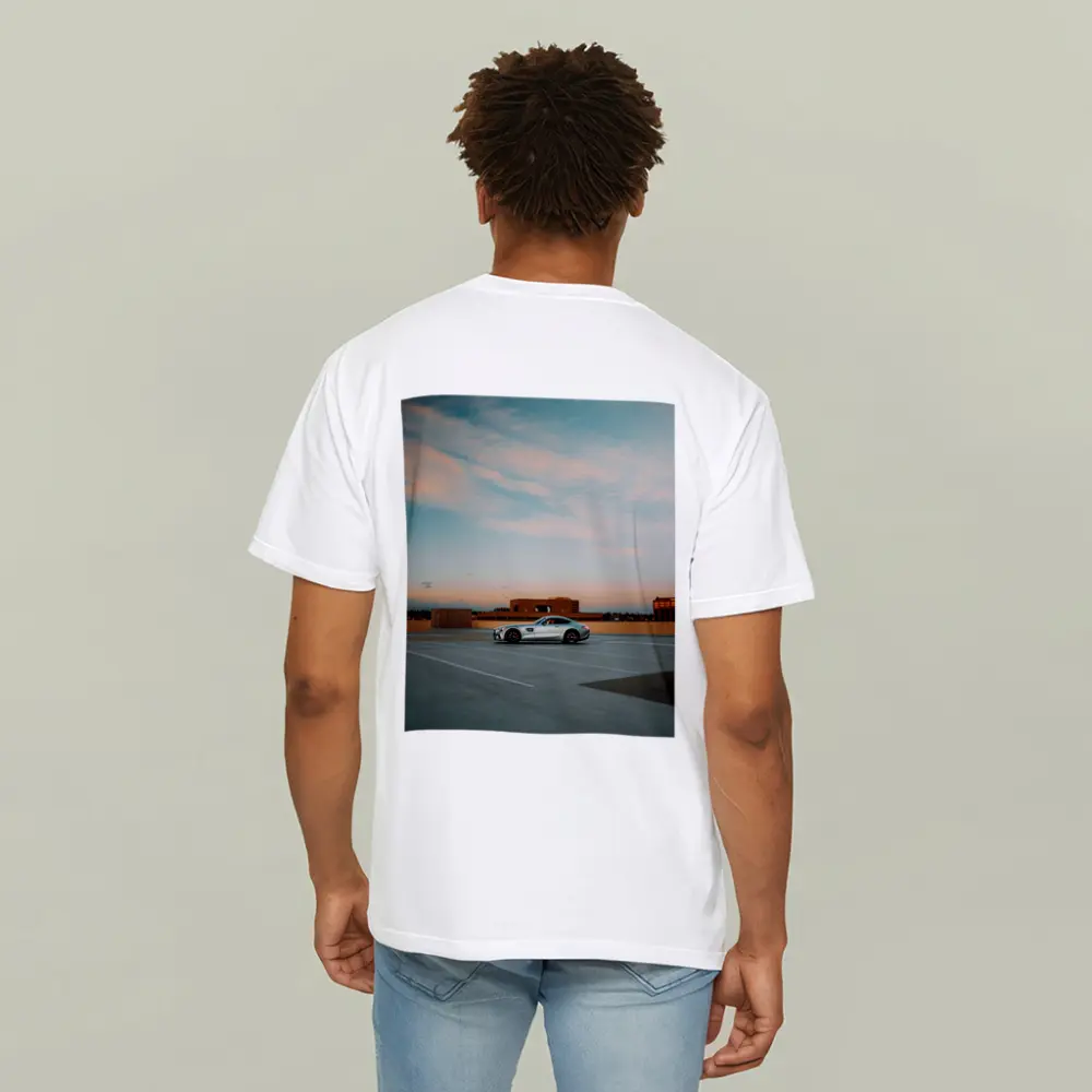 Mercedes AMG GT Silver Rooftop Parking Sunset – T-Shirts