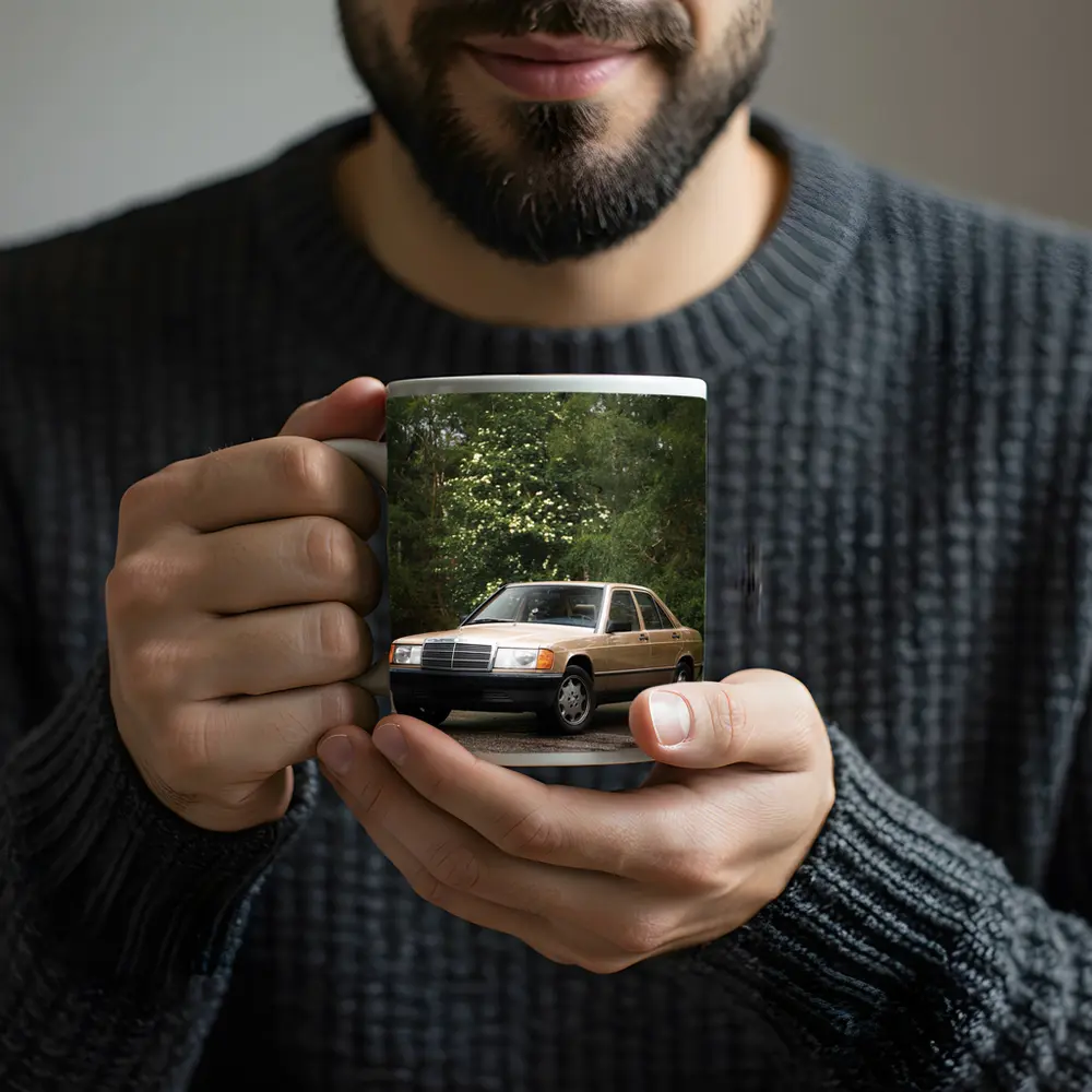 Mercedes 190E Classic Sedan Lush Green Background – Mugs