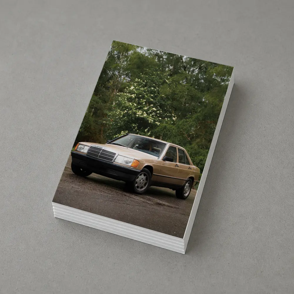 Mercedes 190E Classic Sedan Lush Green Background – Postcards