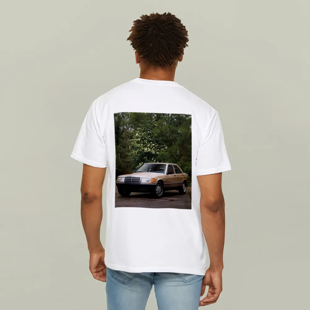 Mercedes 190E Classic Sedan Lush Green Background – T-Shirts