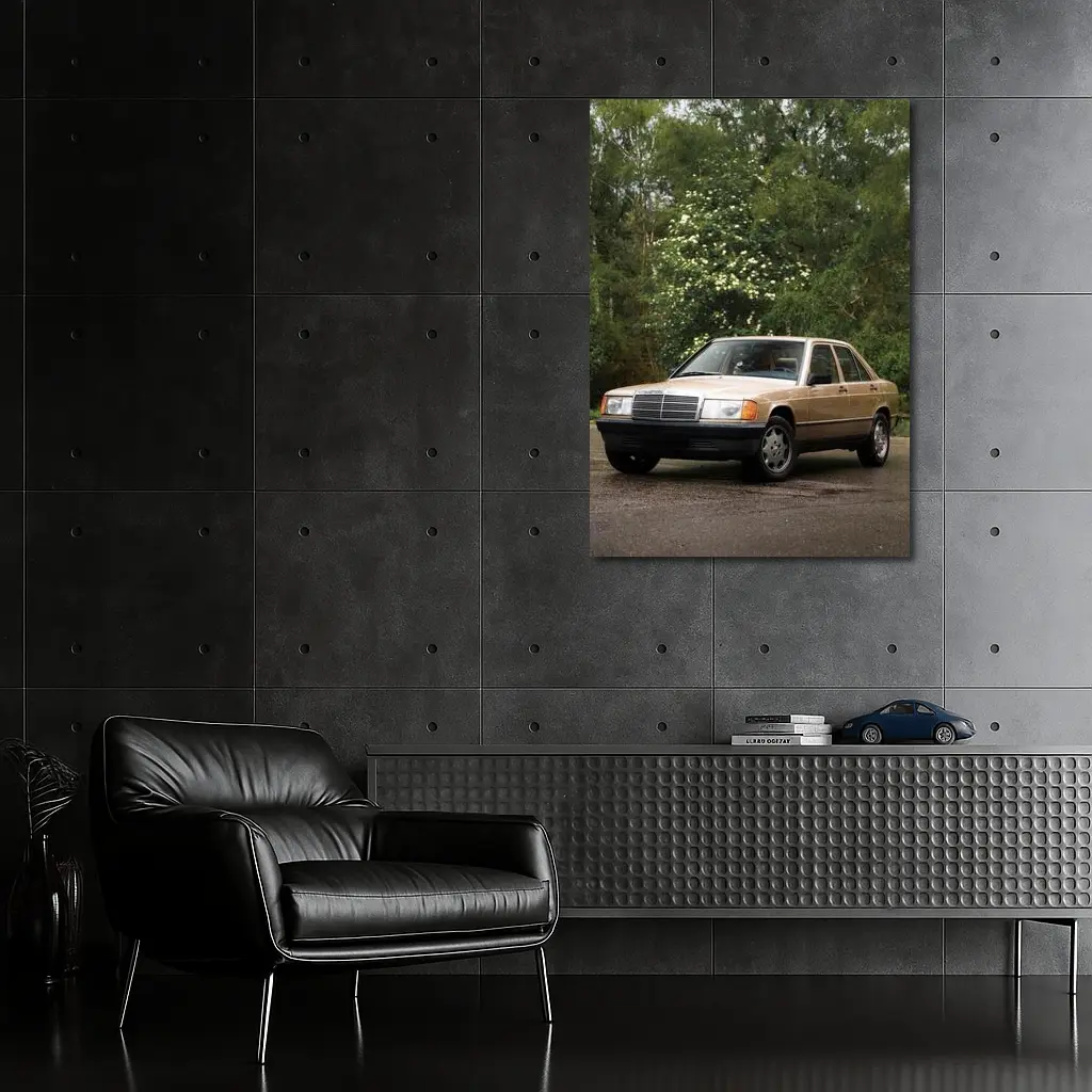 Mercedes 190E Classic Sedan Lush Green Background – Wall Art
