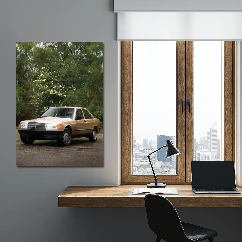 Mercedes 190E Classic Sedan Lush Green Background – Wall Art
