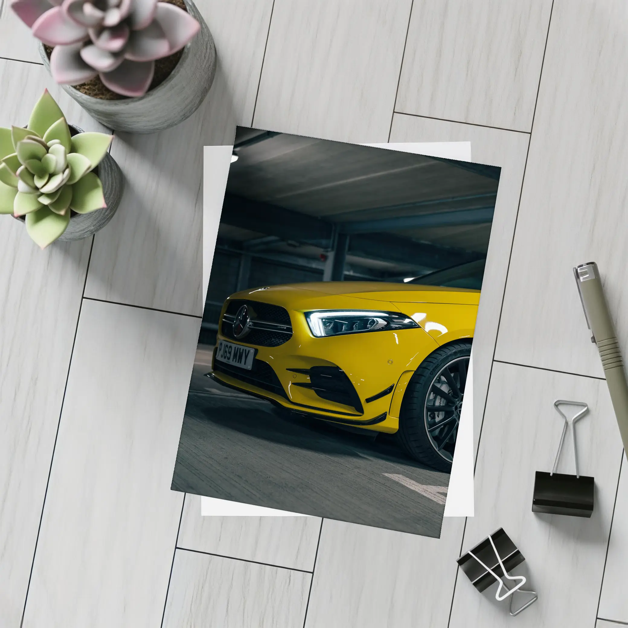 Mercedes AMG Yellow Front Parking Garage – Postcards