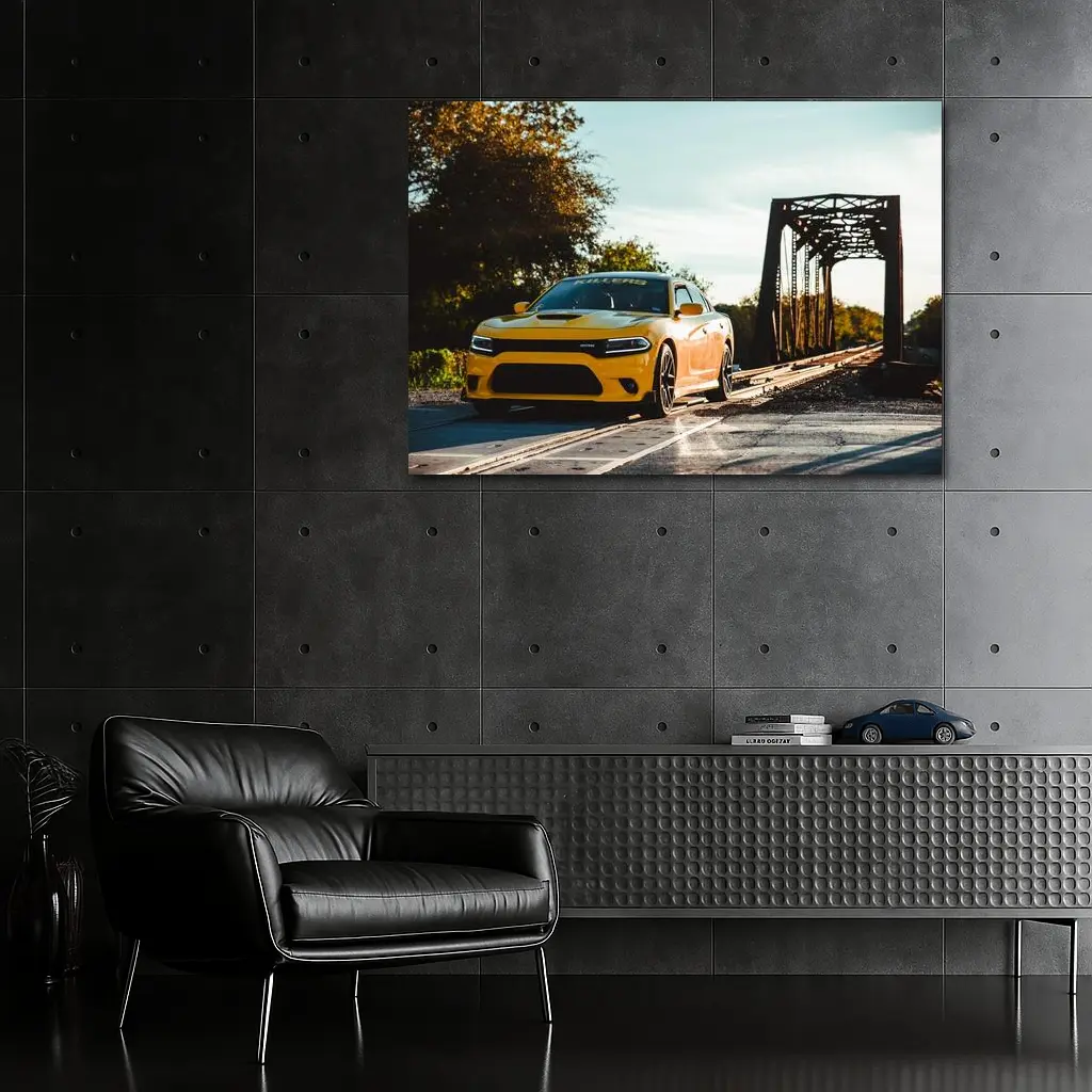 Dodge Charger Yellow Muscle Car Bridge – Wall Art