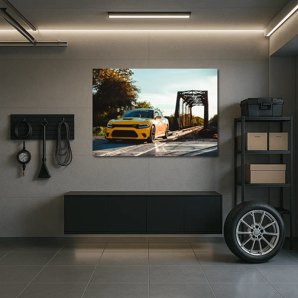 Dodge Charger Yellow Muscle Car Bridge – Wall Art