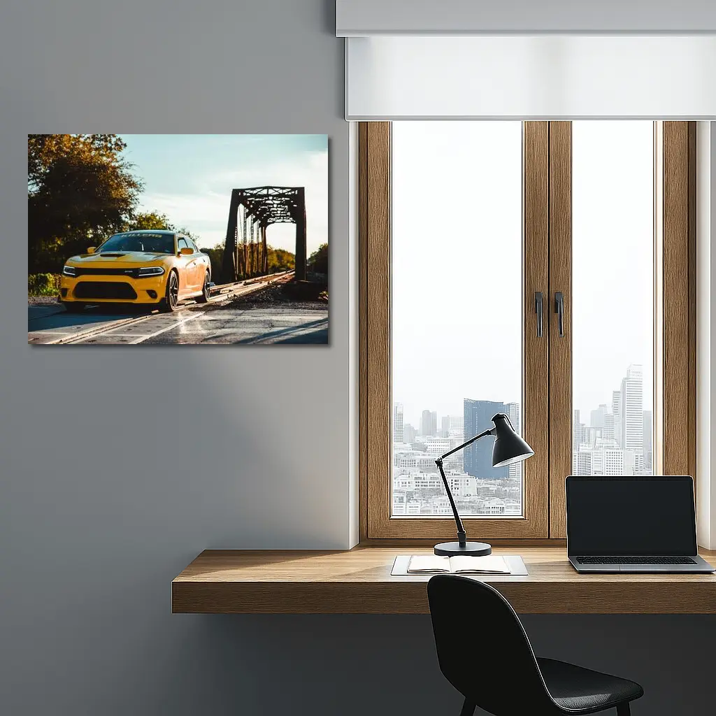 Dodge Charger Yellow Muscle Car Bridge – Wall Art