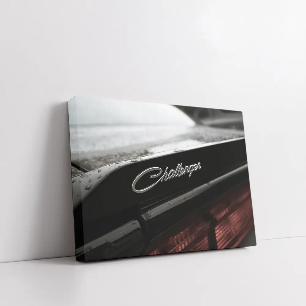 Dodge Challenger Badge Black Car Rainy Day – Wall Art