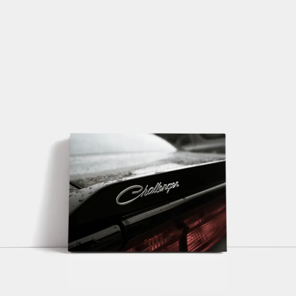 Dodge Challenger Badge Black Car Rainy Day – Wall Art