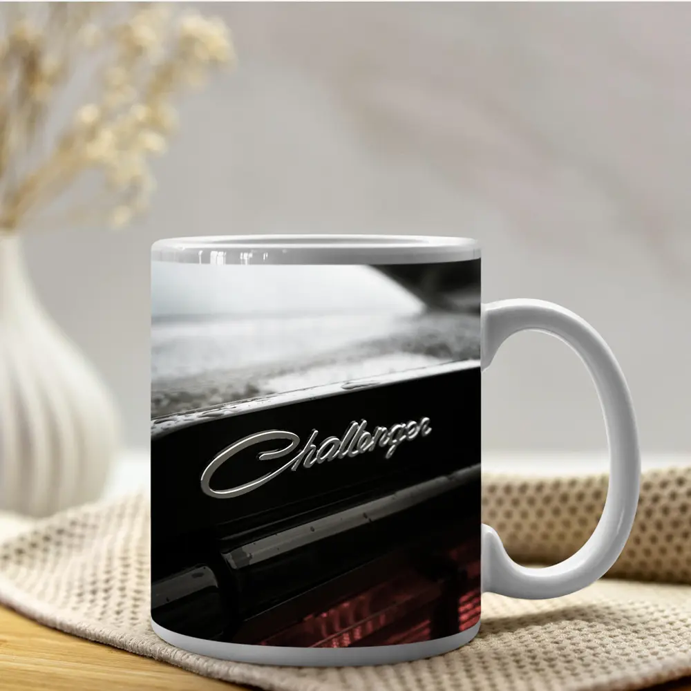 Dodge Challenger Badge Black Car Rainy Day – Mugs