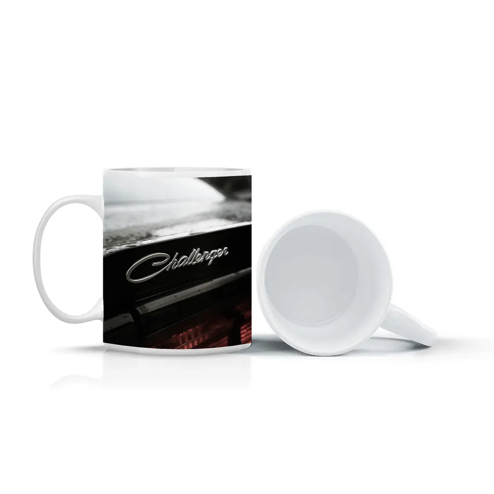 Dodge Challenger Badge Black Car Rainy Day – Mugs