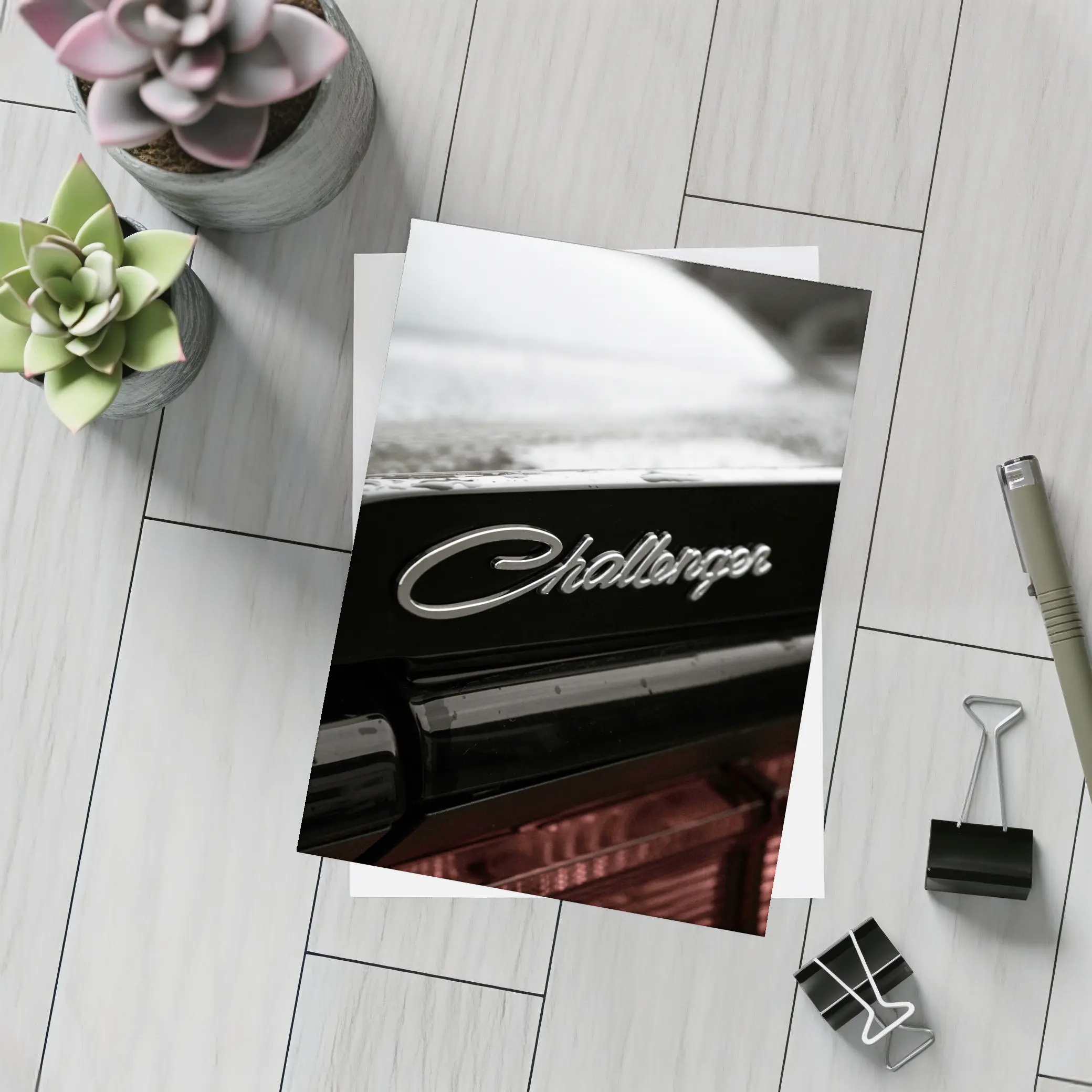 Dodge Challenger Badge Black Car Rainy Day – Postcards