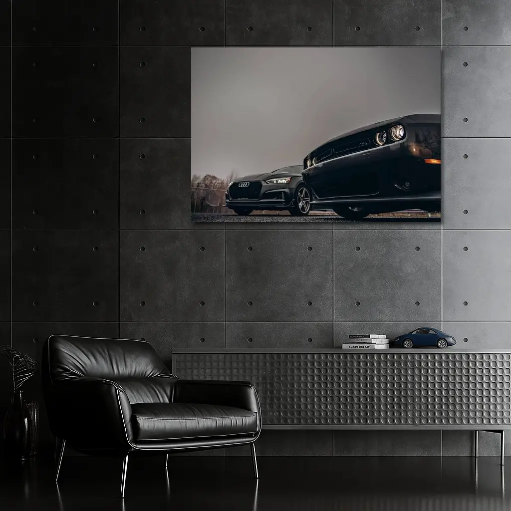 Audi RS5 Dodge Challenger Dark Moody Sky – Wall Art
